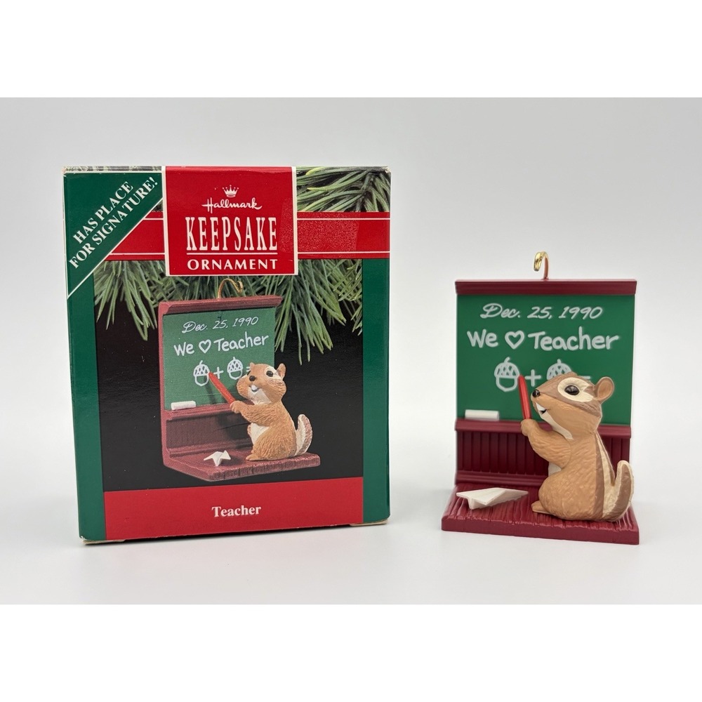 Hallmark Keepsake Ornament Teacher Chipmunk Blackboard 1990 QX448-3 Vintage